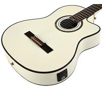 Ortega Guitars Classical Guitar Electro-Acoustic - 4/4, Slim Neck, Thinline Body - Family Series Pro - Including Gig Bag - Solid Engelmann Spruce, Mahogany, White (RCE145WH)