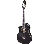 Ortega Guitars Classical Guitar Left-Handed - Electro-Acoustic, 4/4, Slim Neck, Thinline Body - Family Series Pro - Including Gig Bag - Solid Engelmann Spruce, Mahogany, Black (RCE145LBK)