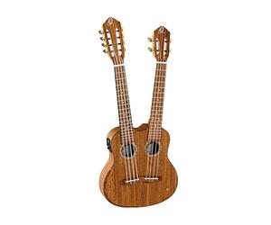 Ortega Guitars Double Neck Ukulele Electro-Acoustic - 8 String Tenor, Tenor - Custom Built Series - Including Gigbag - Ovangkol, Natural (HYDRA)