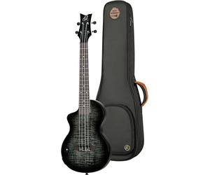 Ortega Guitars Tenor Ukulele Left-Handed - Electro-Acoustic, Solid Body - Neo Series - Including Gig Bag - Flamed Maple/Okoume, Black/Grey (NEO-U-TGB-L)