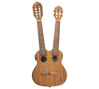 Ortega Guitars Double Neck Ukulele Electro-Acoustic - 8 String Tenor, Tenor - Custom Built Series - Including Gigbag - Ovangkol, Natural (HYDRA)