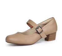 Ortho+rest Women Mary Janes Heels for Bunions Chunky Low Heels Court Shoes （8,Beige