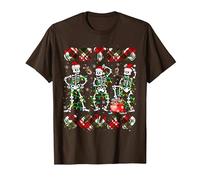 Ortho Squad Xmas Nurse Three Santa Skeletons Funny Dancing T-Shirt, Men, Brown, Medium