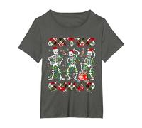 Ortho Squad Xmas Nurse Three Santa Skeletons Funny Dancing T-Shirt, Women's Plus, Asphalt Grey, 2X