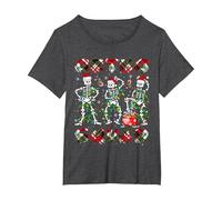 Ortho Squad Xmas Nurse Three Santa Skeletons Funny Dancing T-Shirt, Women's Plus, Dark Heather Grey, 6X