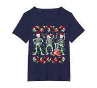 Ortho Squad Xmas Nurse Three Santa Skeletons Funny Dancing T-Shirt, Women's Plus, Navy Blue, 4X