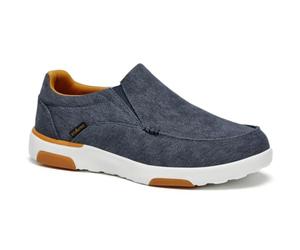 OrthoComfoot Men's Orthopedic Comfortable Slip-On Shoes with Arch Support, Orthotic Loafers for Plantar Fasciitis, Canvas Leisure Vintage Flat Walking Shoes for Foot and Heel Pain Relief, W1-denim, 14