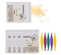 Orthodontic Elastic Rubber Bands and Placers, 500 Pcs Dental Rubber Traction Bands, 5 Pcs Elastic Placer for Braces (1/4",Fox)