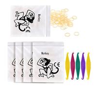 Orthodontic Elastic Rubber Bands and Placers, 500 Pcs Dental Rubber Traction Bands, 5 Pcs Elastic Placer for Braces (3/8",Monkey)