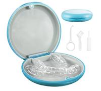 Orthodontic Retainer Box Case with Silicone Textured Liner, Denture Mouth Guard Box Retainer Container Case with Remover Tool, Chewies and Brush - Blue