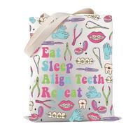 Orthodontist Dental Merch Eat Sleep Teeth Repeat Tote Bag Dental Hygienist Tote Bag Orthodontist Gift (Teeth Tote)