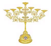 Orthodox 7-Candle Zinc Alloy Candelabra, 12 Inch Tall 7 Arms Candle Holder Stick for Taper, Candles Gold Vintage Design for Religious Ceremonies, Home Decor, Event, Wedding, Party