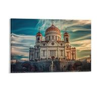 Orthodox Cathedral Wall Art European Architecture Canvas Print Poster Historic Religious Landmark Decor for Living Room Or Office Gift 20x30inch(50x75cm) Framed