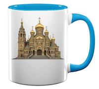 Orthodox Church with Golden Domes Ceramic Tea Coffee Mug Light Blue