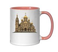 Orthodox Church with Golden Domes Ceramic Tea Coffee Mug Pink