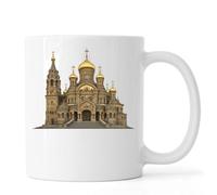 Orthodox Church with Golden Domes Ceramic Tea Coffee Mug White