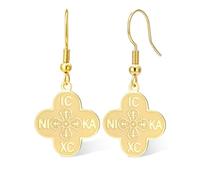 Orthodox Cross Earrings IC XC NIKA Four Leaf Clover Jesus Christ Pendant Eastern Gr yzantine Cross Earrings Christian Religious Amulet Jewelry Gift for Women，Gold