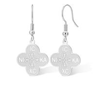 Orthodox Cross Earrings IC XC NIKA Four Leaf Clover Jesus Christ Pendant Eastern Gr yzantine Cross Earrings Christian Religious Amulet Jewelry Gift for Women，Silver