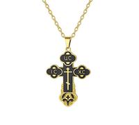 Orthodox Cross Necklace for Women Russian IC XC NIKA Cross Jesus Christ Medallion Pendant Greek Byzantine Amulet Eastern Religious Jewelry Christian Catholic Gift for Men (black-gold)