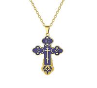 Orthodox Cross Necklace for Women Russian IC XC NIKA Cross Jesus Christ Medallion Pendant Greek Byzantine Amulet Eastern Religious Jewelry Christian Catholic Gift for Men (blue-gold)