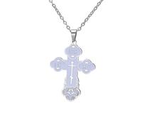 Orthodox Cross Necklace for Women Russian IC XC NIKA Cross Jesus Christ Medallion Pendant Greek Byzantine Amulet Eastern Religious Jewelry Christian Catholic Gift for Men (white-silver)