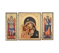 Orthodox Folding Icon - Theotokos Sweet Kissing Triptych - Byzantine Style Christian Icon - Religious Gift
