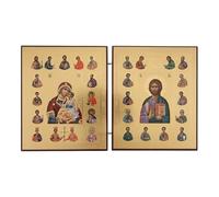 Orthodox Icon Diptych - Theotokos and Christ Pantocrator - Byzantine Christian Icons for Home, Prayer Corner, or Travel - Religious Gift - 5.3 Inch (Theotokos Eleusa with Saints and Christ Pantocrator