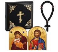 Orthodox Pocket Icon Gift Set with Prayer Rope for Daily Prayer
