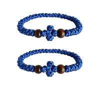 Orthodox Prayer Rope Bracelet, 2-Pack Black Chotki Komboskini, Christian Prayer Beads with Cross, Standard, Rope Wood, no gemstone