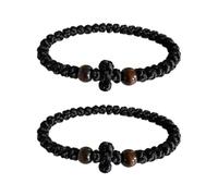 Orthodox Prayer Rope Bracelet, 2-Pack Black Chotki Komboskini, Christian Prayer Beads with Cross, Standard, Rope Wood, no gemstone