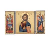 Orthodox Triptych Icon - Folding Wooden Byzantine Icon - Christian Religious Home Decor & Gift (Christ Blessing - Iviron Monastery)