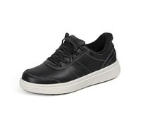 Orthofeet Women's Orthopedic Leather Wander Hands-Free Sneakers, Black, Size 6.5