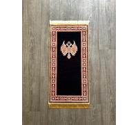 OrthoMats Christian Prayer Mat, Byzantine Eagle Design, Deep Red-Gold/Black-Gold, Fluffy Material Base, 100x50cm (Rich Black)