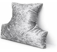 Orthopaedic Back Support Cushion, Thick Lumbar Pillow for Armchair, Desk Chair, Bed & Sofa - Reading & Sitting Support Cushion with Armrests - Crushed Velvet Cover, Silver Grey