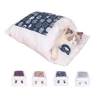 Orthopaedic Cat Sleeping Bag, The Soft and Warm Sleeping Bag for Cats, Cat Sleeping Bag, Removable and Washable Cat Cushion, Safety Feeling Pet Bed (Blue cat, L (within 12 pounds))