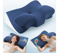 Orthopaedic Cervical Memory Foam Pillow for Neck Shoulder Pain Relief - Contour Neck Support with Arm-Rest Groove, Dual-Height for Side/Back Sleepers, Removable Washable Pillowcases - 100-Night Trial