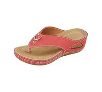 Orthopaedic Flip Flops with Footbed, Women's Slippers, Women's Summer Platform Mules, Slip On Summer Sandals, Breathable Beach Sandals, Comfortable Toe Sandals, Mother's Day, Summer Mules, red, 4 UK