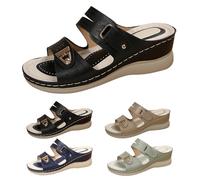 Orthopaedic Mules, Women's Modern Beach Sandals with Adjustable Strap, Wedge Sandals, Orthopaedic Women's Sandals, Slip-On Clogs, Women with Footbed, Soft Platform Sandals for Mother's Day, black, 5