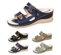 Orthopaedic Mules, Women's Modern Beach Sandals with Adjustable Strap, Wedge Sandals, Orthopaedic Women's Sandals, Slip-On Clogs, Women with Footbed, Soft Platform Sandals for Mother's Day, navy, 4 UK