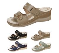Orthopaedic Mules, Women's Modern Beach Sandals with Adjustable Strap, Wedge Sandals, Orthopaedic Women's Sandals, Slip-On Clogs, Women with Footbed, Soft Platform Sandals for Mother's Day, khaki, 8