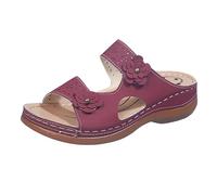Orthopaedic Sandals with Wedge Heel, Mules, Women's Summer Slippers, Platform Sandals, Thick Sole, Slippers, Large Size, Casual Shoes, Open Sports Sandals, Lightweight Flip Flops, Wine Red, 5 UK
