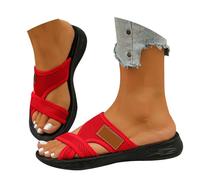 Orthopaedic Sandals Women's Hallux Valgus Flat Mules Comfortable Big Toe Slippers Lightweight Mesh Beach Sandals Elegant Wide Casual Shoes Feet Casual Summer, Wine Red, 4 UK