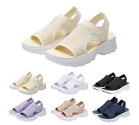 Orthopaedic Sandals Women's Slingback Summer Washable Sports Sandals Lightweight Knitted Sandals Mesh Soft Sole Casual Shoes Pain Relief Walking Shoes Platform Health Shoes, beige, 7 UK