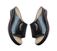 Orthopaedic Sandals Women's Summer Comfortable Women's Sandals Large Slope Heel Wide Stripes One Word Breathable Casual Shoes Platform Sandals Summer Shoes Women Comfortable Black Mother's Day, black