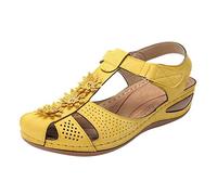 Orthopaedic Sandals Women's Summer Sandals Women's Summer Comfortable Openwork Closed Sandals Leisure Sandals with Flowers Lightweight Summer Sandals Wide Strap Sandals for Outdoor Use, yellow, 8.5 UK