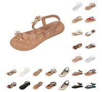 Orthopaedic Sandals Women's Summer Shoes Elegant Cool with Footbed Sandals Comfortable Slingback Boho Flip Flops Flat Wide Feet Soft Casual Open Toe Separator Beach Shoes Strappy Sandals, L Beige, 8
