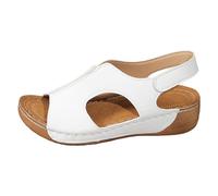 Orthopaedic Sandals Women's Summer Washable Cut-Out Design Summer Shoes Slide Sandals Soft Comfortable Roman Sandals with Footbed Casual Platform Hollowed Lightweight Hiking Sandals, White, 8 UK