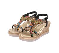 Orthopaedic Shoes Women's Sandals, Platform Wedge Sandals, Summer Bohemia T-Strap Glitter Sandals, Soft Soles, Summer Shoes, Elastic Band, Slingback, Elegant, Casual, Holiday, Beautiful Girls Beach