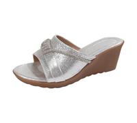 Orthopaedic Summer Platform Shoes, Glitter Slippers, Women's Beach Sandals, Wedge Sandals, Slide Sandals, Mules, Casual and Comfortable Outdoor Sandals with Open Toe, Clogs with Cork Footbed, silver