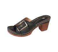Orthopaedic Summer Shoes Sandals Women's Summer Mules Slippers Wedge Heel Leather Vintage Clogs & Mules Wedge with Heel Foot Bed Slides Peep Toe Platform, black, 9 UK